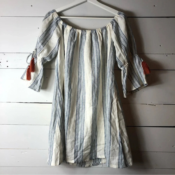 Altar’d State Blue and White 100% Linen Gretchen Dress Size Medium - Picture 3 of 6